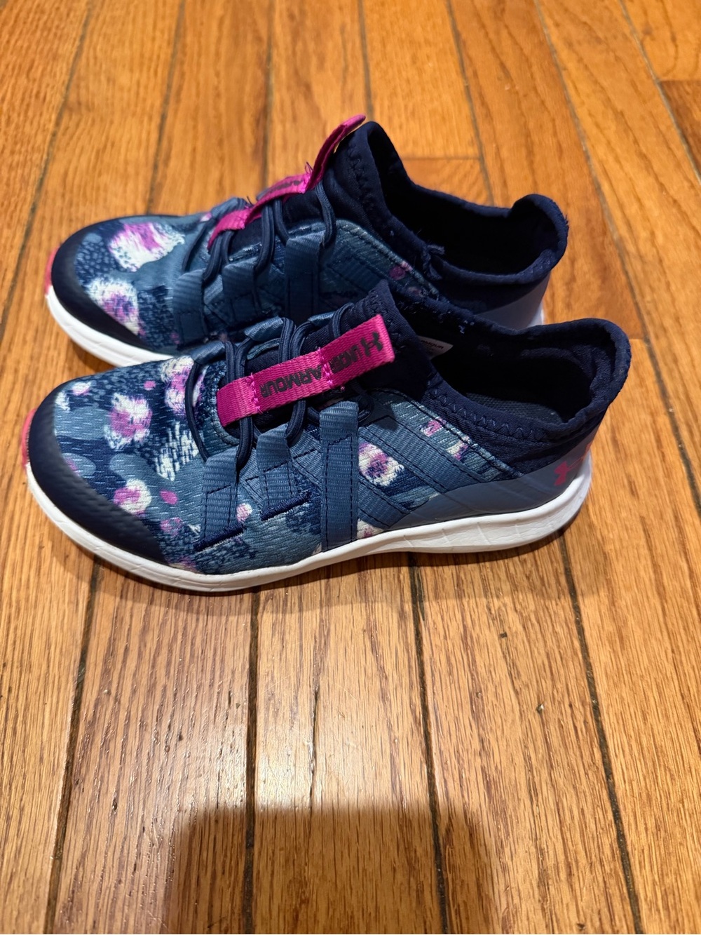 Under Armour Girls' Navy and Pink Floral Slip-On Sneakers-size 12K